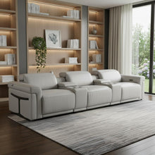 Load image into Gallery viewer, Top Grain Leather Reclining Metal USB Sofa (720368) - Light Gray