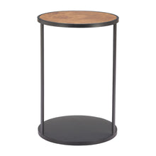Load image into Gallery viewer, 25" Wood And Iron Round Pedestal End Table - Brown And Black