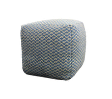 Load image into Gallery viewer, Wool Cube Trellis Pouf Ottoman - Blue And Beige
