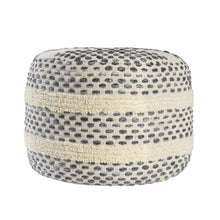 Load image into Gallery viewer, Cotton Blend Round Striped Pouf Ottoman - Ivory And Blue