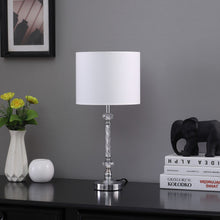 Load image into Gallery viewer, Metal And Faux Crystal Table Lamp With White Drum Shade - Silver