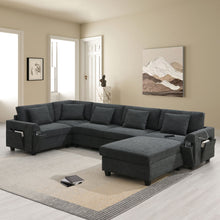 Load image into Gallery viewer, U Shaped Sectional Sofa 6 Seat Couch Set With Oversized Ottoman, Hidden Armrest Storage And Cup Holders USB Charging Ports Wide Seat Sofa