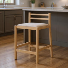 Load image into Gallery viewer, Fabric Solid Wood Low Back Counter Height Bar Chair - Beige