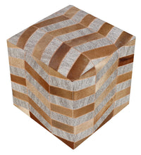 Load image into Gallery viewer, Hair on Hide Cube Chevron Pouf Ottoman - Gray And Bronze