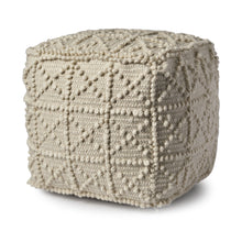 Load image into Gallery viewer, Wool Sqaure Pouf With Popcorn Detail - Ivory
