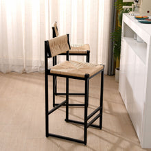 Load image into Gallery viewer, Bar Stools Paper Rope Weave Dining Chairs With Back Hand Weave Stools For Kichen Island, Bar & Counter (Set of 2)