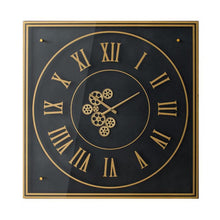 Load image into Gallery viewer, Exposed Gear Square Wall Clock - Black / Gold