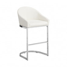 Load image into Gallery viewer, Faux Leather And Steel Low Back Bar Height Bar Chair - White And Silver