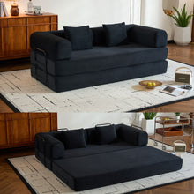 Load image into Gallery viewer, Convertible Sleeper Sofa Bed With Cylindrical Pillow, With Fixed Shape Frame