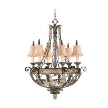 Load image into Gallery viewer, 39" Six Light Metal Dimmable Chandelier With Shades - Bronze / Cream