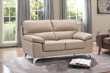 Load image into Gallery viewer, Faux Leather Love Seat - Silver / Beige