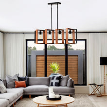 Load image into Gallery viewer, 4 Light Kitchen Island Lights Pendant Light Farmhouse Dining Room Light Fixture, Rectangular Chandelier, 36" Hanging Lighting For Living Room, Conference Room, Home Office - Matte Black