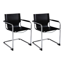 Load image into Gallery viewer, Leather Dining Arm Chairs (Set of 2) - Black / Silver