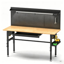 Load image into Gallery viewer, Adjustable Height Workbench, Includes Drawers, Power Outlet, LED Light, Wheels Or Leveling Feet - Black