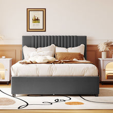 Load image into Gallery viewer, Upholstered Platform Bed With Drawers, Classic Headboard Design