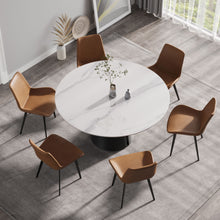 Load image into Gallery viewer, 59.05" Modern Artificial Stone Round Carbon Steel Base Dining Table - White / Black