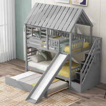 Load image into Gallery viewer, House Bunk Bed With Trundle, Storage Staircase, Roof And Window Design