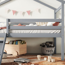 Load image into Gallery viewer, Low Loft House Bed With Slide, Ladder, Safety Guardrails, House Roof Frame
