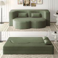 Load image into Gallery viewer, Convertible Plush Corduroy Foam-Filled Sleeper Sofa Bed With 2 Pillows