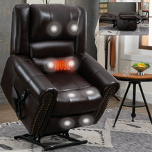 Load image into Gallery viewer, Power Lift Recliner Chair Heat Massage Dual Motor Infinite Position With USB Ports - Antique Brown