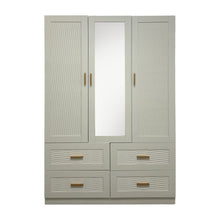 Load image into Gallery viewer, 75" Ribbed Texturere Wood Mirro Three Door Four Drawer Combo Dresser - White