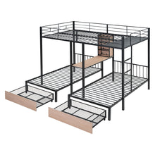 Load image into Gallery viewer, Triple Bunk Bed With Drawers, Multi-Functional Frame With Desks And Shelves In The Middle