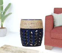 Load image into Gallery viewer, Ceramic Tile Faux Concrete Round End Table - Navy Blue