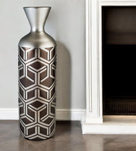 Load image into Gallery viewer, Geometric Cylinder Poly Floor Vase - Brown / Silver