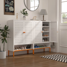 Load image into Gallery viewer, Grid Double Door Shoe Cabinet With Adjustable Compartments And Moisture-Proof Design In Metal