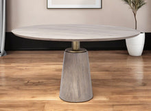 Load image into Gallery viewer, 54" Rounded Solid Wood And Metal Pedestal Base Dining Room Table - Brown