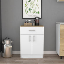 Load image into Gallery viewer, Pantry Organizer Cabinet One Drawer, Two Interior Shelves, Two Doors - White / Light Oak