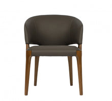 Load image into Gallery viewer, Upholstered Faux Leather Wing Back Dining Arm Chair - Brown / Gray