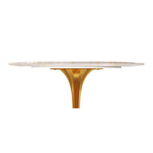 Load image into Gallery viewer, 40" Rounded Stone And Metal Pedestal Base Dining Table - Gold