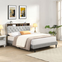 Load image into Gallery viewer, Modern Upholstered Platform Bed Frame With Button Tufted Headboard And USB Ports