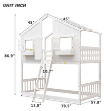 Load image into Gallery viewer, House Bunk Bed With Roof, Window, Window Box, Door, With Safety Guardrails And Ladder