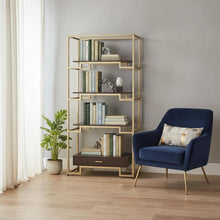 Load image into Gallery viewer, Four Tier Etagere Bookcase With a Drawer - Gold / Black