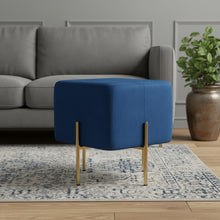Load image into Gallery viewer, Velvet Cube Ottoman - Blue / Gold