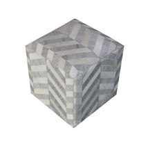 Load image into Gallery viewer, Hair on Hide Cube Chevron Pouf Ottoman - Gray And Ivory