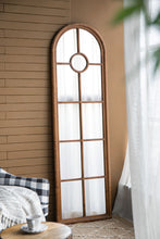 Load image into Gallery viewer, Half Round Elongated Mirror With Decorative Window Look Classic Architecture Style Solid Fir Wood Interior Decor - Brown