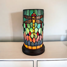 Load image into Gallery viewer, Dragonfly Stained Glass Accent Lamp - Green Brown And Orange