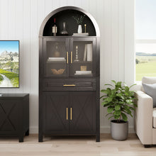 Load image into Gallery viewer, Arched Kitchen Pantry Cabinet With Adjustable Shelves And Barn Door Design