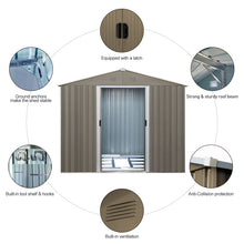 Load image into Gallery viewer, 8Ft x 10Ft Outdoor Metal Storage Shed With Metal Floor Base, With Window - Gray