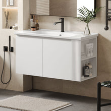 Load image into Gallery viewer, Wall Mounted Bathroom Vanity With Sink, 2 Open Shelves - White