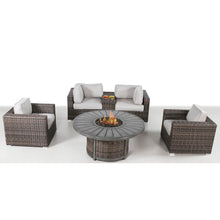 Load image into Gallery viewer, Patio Seating Group For 4 With Cushions And Fire Pit Table - Brown