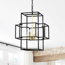 Load image into Gallery viewer, 4 Light Metal Lantern Tiered Pendant Hanging Light Fixtures, Industrial Farmhouse Adjustable Height Chandeliers For Dining Room Hallway Foyer Entryway (E12 Bulbs Not Included)