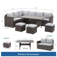 Load image into Gallery viewer, 7 Piece Outdoor Dining Set With Cushions, Modular Sectional Sofa And Table