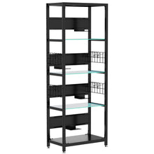 Load image into Gallery viewer, 4 Tier Display Shelf With RGB Lights, LED Lighted Curio Cabinet With Adjustable Storage Box & Hooks - Black