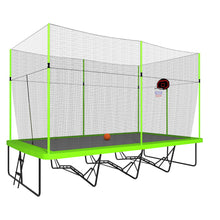 Load image into Gallery viewer, 10Ft By 17Ft Rectangule Trampoline With Powder-Coated Galvanized Steel Tubes With Basketball Hoop System Advanced Ladder - Green