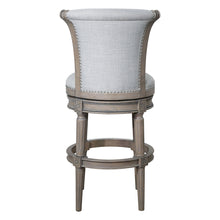 Load image into Gallery viewer, 30" Solid Wood And Linen Bar Height Swivel Bar Chair - Champagne / Gray