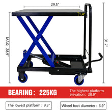 Load image into Gallery viewer, Hydraulic Lift Trolley, 500 Lbs Capacity, With 4 Wheels, For Material Handling And Transportation - Black / Blue